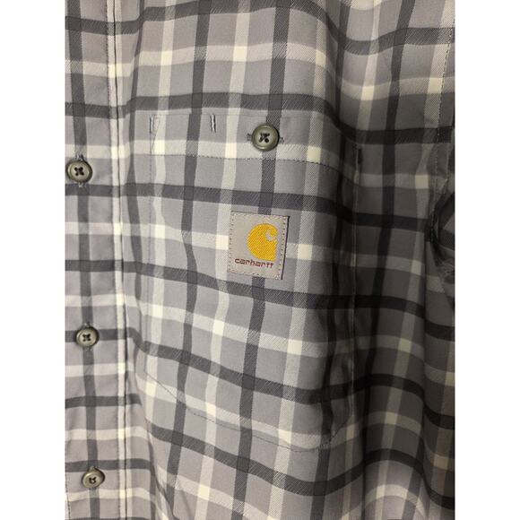 Carhartt Force Sun Defender Mens M Relaxed Fit SS Gray Plaid Shirt Sun Protect - Picture 4 of 9
